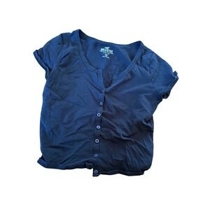 Hollister baby tee black short sleeve button up top